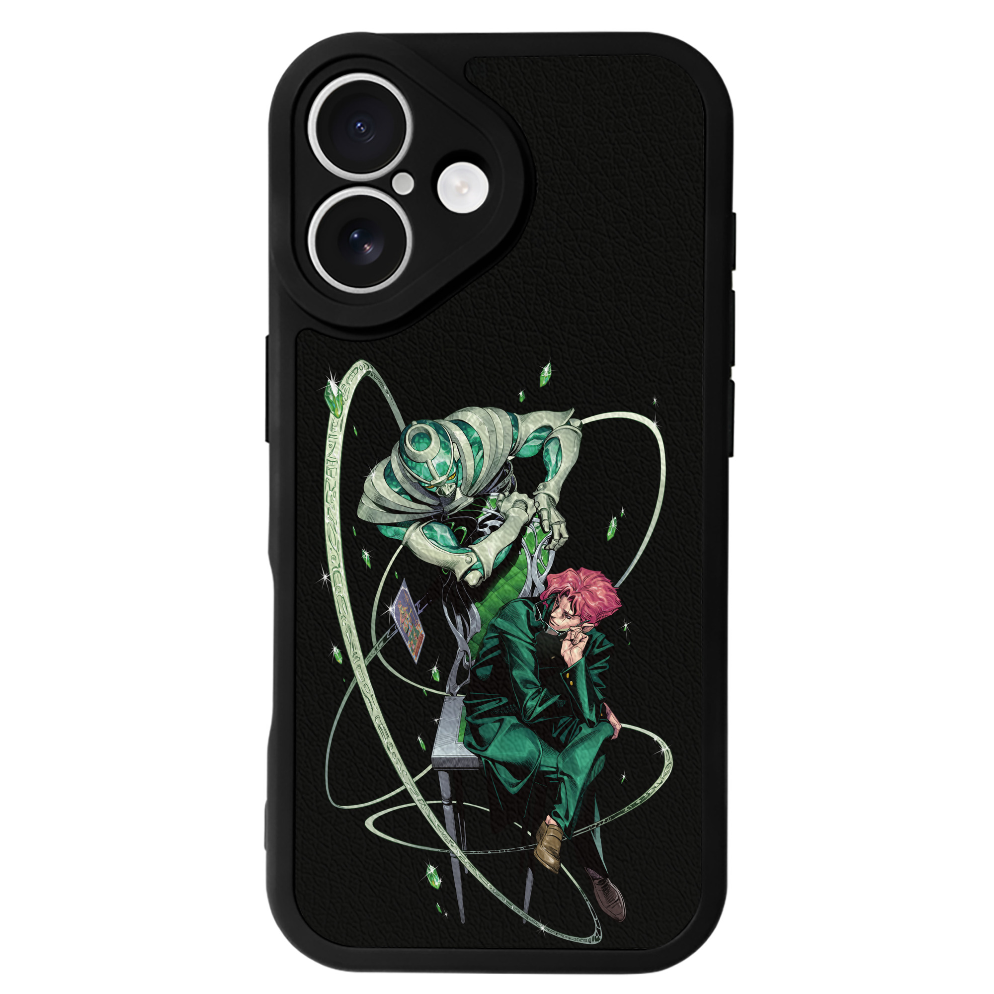 （画像用） ジョジョの奇妙な冒険 花京院 典明（かきょういん のりあき） JoJo's Bizarre Adventure Kakyoin Noriaki 【iPhone 16シリーズ対応】シリコンスマホケース（レザー調） 材質：シリコン